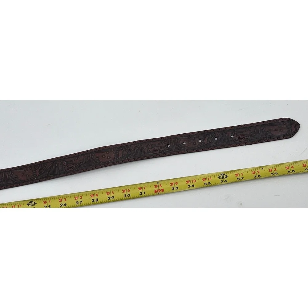 J.Crew Mens Embossed Genuine Italian leather dress belt Size 34 Tooled Heritage